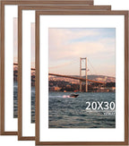 20x30 Picture Frame Brown Set of 3, Display Pictures 16x24 with Mat or 20 x 30 Without Mat, Poster Frames 20x30 for Wall Hanging Horizontal and Vertical