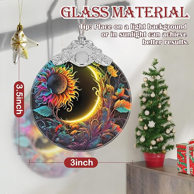 Sun and Moon Stained Glass Hanging Ornament - Christmas Tree Decoration Idea
