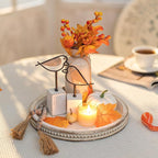 Hanobe Round Wooden Decorative Tray: White Washed Bead Tray Decor for Coffee Table Centerpiece Rustic Farmhouse Tray for Kitchen Counter Living Room Decoration