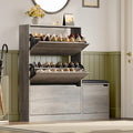Shoe Cabinet with Bench and 3 Flip Drawers, Slim Narrow Shoe Storage Cabinet, Freestanding Shoe Rack Organizer with Adjustable & Removable Shelves, Anti-Tip for Entryway, Hallway, Foyer