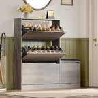 Shoe Cabinet with Bench and 3 Flip Drawers, Slim Narrow Shoe Storage Cabinet, Freestanding Shoe Rack Organizer with Adjustable & Removable Shelves, Anti-Tip for Entryway, Hallway, Foyer