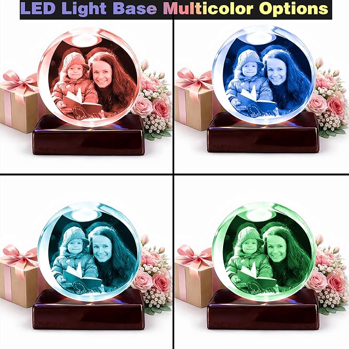 3D Crystal Photo,Personalized Gift for Dad Husband Grandpa,Custom snow globes with picture,Custom Father’s Day Anniversary Birthday,Pet Memorial Keepsake