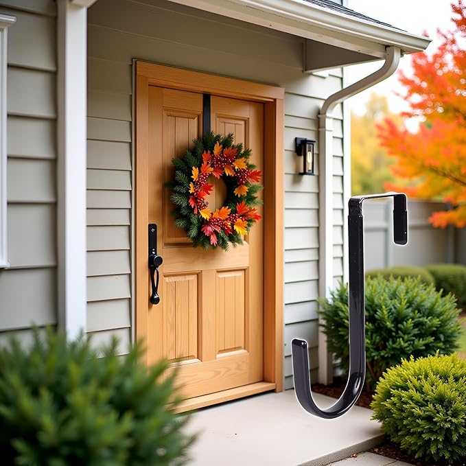 BWESOO Black Wreath Hanger - Strong Bearing Fall Christmas Halloween Decorations Carbon Steel Door Hook 5" Height Home Décor Accents