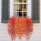 Artificial Fall Hanging Flowers for Decoration, 2pcs Long Vine Fake Mums Flowers Plants Morning Glory, Realistic Faux Petunias for Planter Patio Porch Garden Autumn Outdoors Dec, Red
