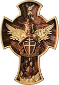 BGCOPPER Saint Michael Cross Wall Decor, Wooden Holy Trinity Crucifix Wall Cross, Jesus Cross for Wall Hanging Christmas Gift (20 Inch)