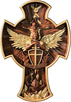 BGCOPPER Saint Michael Cross Wall Decor, Wooden Holy Trinity Crucifix Wall Cross, Jesus Cross for Wall Hanging Christmas Gift (14 Inch)