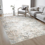 10x14 Area Rug Living Room Rug: Washable Modern Abstract Soft Thin Rug Indoor Floor No Slip Stain Resistant Carpet for Bedroom Dining Room Farmhouse Nursery Home Office - Brown Grey