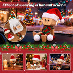 IMOLL Shaking Wooden Man Figurine with 12pcs Magnetic Expressions,Handmade Shaking Feet Wooden Doll,Car Dashboard Desktop Decor Christmas Decor Home&Qffice Decor (with Knit Beanie Hat + Scarf)