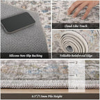 Washable 9x12 Area Rugs for Living Room, Boho Non-Slip Vintage Distress Lager Rugs for Bedroom Dining Room Nursery Office, 0.3" Neutral Oriental Throw Thin Carpet, Cream/Blue/Orange/Multi