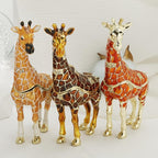 Hand Painted Trinket Box for Home Decor Accents, Enamel Hinged Jewelry Box for Bookshelf Office Table Desk Decoration, Classical Figurine Collectible Keepsake Animal Sculptures (Giraffe-Brown)
