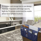 Armchair Caddy, Sofa Armrest Organizer with 14 Pockets, Waterproof Non Slip Recliner Remote Control Holder, Couch Chair Arm Storage for TV Remotes, Phone, iPad, Magazine, Books