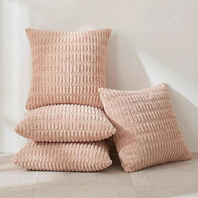 Fancy Homi 4 Packs Decorative Throw Pillow Covers for Living Room Couch Bed, Modern Farmhouse Boho Home Décor Accent Cushion Case, 16" x 16", Blush Pink