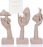 olirum 3 Pcs Thinker Large Statue Set - Resin Sandstone Art Abstract Home Accent Figurines for Living Room, Bedroom, Shelves, Office Desktop, Coffee Table Decor, Gift for Women (3 Pcs Sandstone, 9")