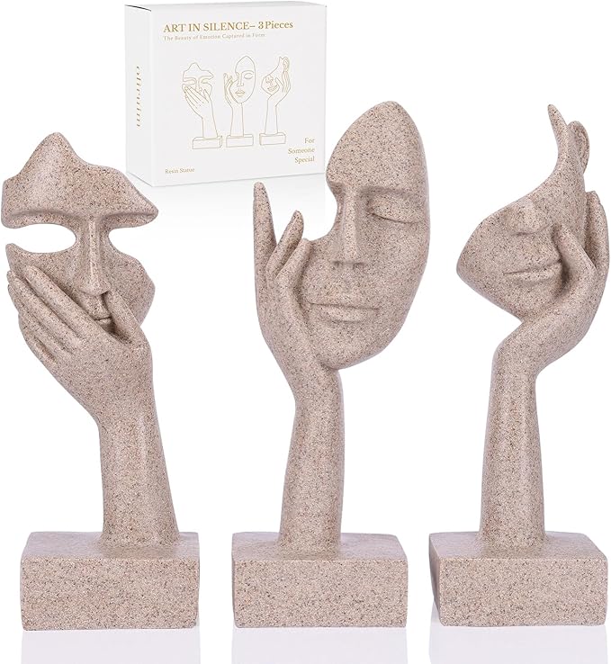 olirum 3 Pcs Thinker Large Statue Set - Resin Sandstone Art Abstract Home Accent Figurines for Living Room, Bedroom, Shelves, Office Desktop, Coffee Table Decor, Gift for Women (3 Pcs Sandstone, 9")