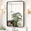 Sweetcrispy Bathroom Wall Mirror, 36x24 Inch Wall Mount Mirror for Over Sink, Modern Rounded Rectangle Vanity Mirrors with Matte Metal Framed, for Home Decor, Living Room, Bedroom, Black