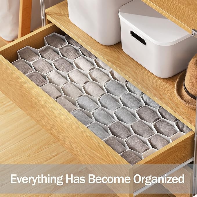 MORNITE Sock Drawer Organizer, Drawer Divider Organizer for Underwear Socks Ties Belts Assemble Honeycomb Separator Closet Cabinet DIY Desk Office 8pcs Pink