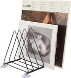 Vinyl Record Holder Storage, 5 Slot Metal Record Stand Magazine Newspaper Album Display Rack Desktop Triangle File Holders for Office Home Black