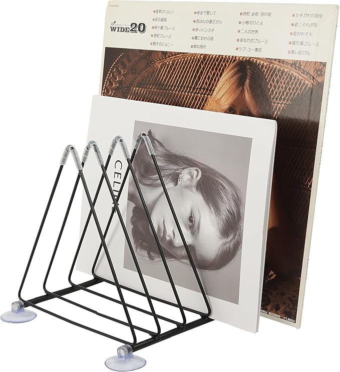 Vinyl Record Holder Storage, 5 Slot Metal Record Stand Magazine Newspaper Album Display Rack Desktop Triangle File Holders for Office Home Black