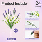 Der Rose 24 Bundles Artificial Flowers for Outdoors Fake Lavender Flowers UV Resistant Faux Plants Monkey Grass for Garden Porch Fence Patio Window Box Decor（Purple）