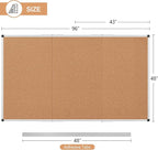 Extra Large Cork Bulletin Board 96" X 48", Foldable Notice Pin Board for Wall, Silver Aluminum Framed 8'x4' Corkboard, Wall Mounted Noticeboard with 36 Push Pins for School, Home & Office
