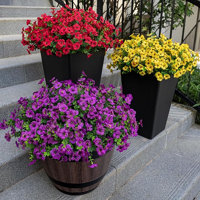 Lnoicy 20 Bundles Artificial Flowers for Outdoor Fake Plants for Spring Decoration,Faux Eucalyptus Flowers for Planter UV Resistant Lifelike for Home Porch Garden（Yellow）