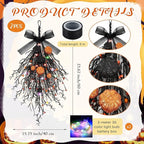 2 PCS Halloween Wreaths Halloween Floral Teardrop Swags Hanging Swag Plants Black Garland with Pumpkin Berries and 9.8ft Lights for Indoor Outdoor Party Wall Home Room Fireplace Porch Window Decor
