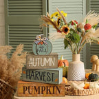 Lineshading 4 Pcs Fall Table Decoration for Home Wooden Pumpkin Decor Thanksgiving Tiered Tray Decor Rustic Neutral Pumpkin Stacked Block Autumn Centerpiece Decoration for Harvest Home Kitchen