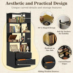 Armocity Corner Bookshelf with Drawers, 7 Tier Corner Book Shelf Display Bookcase, Freestanding L Shaped Bookshelf for Bedroom, Home Office, Black