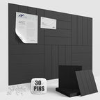 Large Cork Board Strips for Wall, 36" x 24" Black Bulletin Board, 6 Pack Fabric Wall Tiles with Pushpins, Adhesive Cork Board for Office, Sound Absorbing Bulletin Board Set for Home Music Class