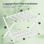 HOOBRO Luggage Racks, Set of 2 Bamboo Suitcase Stands, Folding Luggage Holders, Nylon Strap Support Top, for Guest Room, Hotel, Bedroom, Closet, Dark Brown BR18XLP201