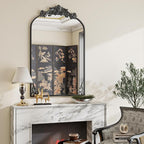 VooBang 24x36 inch Vintage Arched Bathroom Mirror - Gorgeous Wall Vanity Mirror with Beautiful Retro Top and Bottom Engraving Process Frame for Entryway Hallway Living Room, Black