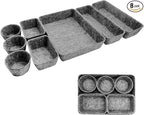 8pcs Drawer Organizers, Separators, Storage Box,Felt Storage Bins Inserts Tool Containers Toy Basket Shelf Cubes Foldable Drawer Dividers Desk Organisers - Grey