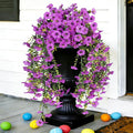 2PCS Artificial Flowers for Outdoors, UV Resistant Fake Silk Flowers for Outside, Realistic Faux Plants for Hanging Baskets, Planters - Porch, Patio, Garden Décor (Purple)