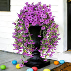 2PCS Artificial Flowers for Outdoors, UV Resistant Fake Silk Flowers for Outside, Realistic Faux Plants for Hanging Baskets, Planters - Porch, Patio, Garden Décor (Purple)