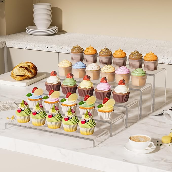 Aminigram Large Acrylic Display Risers, 2 Set - 10 Pack Collectibles Display Shelf, Acrylic Risers Display Stands for Show Figures, Cupcake, Perfume, Jewelry, Toys(12.4”L~12”L~11.6”L~11.2”L~10.8”L)