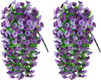 Artificial Fake Hanging Flowers Plants for Outdoor Decoration, 2PCS Faux Silk Morning Glory Long Vines Stems UV Resistant Look Real for Spring Summer Outside Home Porch Patio, Purple