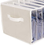 Zilink Upgraded Wardrobe Clothes Organizer with Support Board Clear Jean Organizers for Closet with 7 Grids Divider Extra Large Sweater Organizer for Closet for Jean Pant Sweaters T-Shirt,3 Pack,Beige