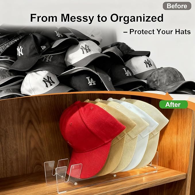 Hat Stand Organizer for Baseball Caps, Acrylic Hat Holder & Rack, 5PCS Clear Stand for 40 Caps, Ideal for Bedroom, Closet, Dresser, Office and Entrance (5)