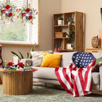 8 PCS Mini Patriotic American Cabinet Wreaths Small Red White and Blue Floral Wreath for Front Door with Ribbon Roses Daisy Forsythia July Independence Day Hanging Wreath for Porch Wall Window Decor