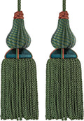 Luxury Tassels for Curtains and Furniture Knobs, 2 Pack - 8.4" Elegant Rayon Decorative Tassel, Silky Tassel Pendant for Cabinet Handles, Home Decor Accents (Green)
