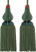 Luxury Tassels for Curtains and Furniture Knobs, 2 Pack - 8.4" Elegant Rayon Decorative Tassel, Silky Tassel Pendant for Cabinet Handles, Home Decor Accents (Green)