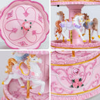 Enchanting Pink Carousel Music Box with LED Lights, Plays Castle in the Sky, Elegant Rotating Horse Figurines, for Girls, Women, and Romantic Occasions, Collectible Home Decor Ornament