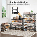 SNTD Shoe Rack - Expandable Shoe Organizer for Closet, Adjustable Metal Shoe Shelf Storage, Stackable Long Shoe Stand Holder for Garage, Entryway, Door Entrance (Black, 6-Tier)