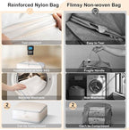 DIMJ Comforter Storage Bag - Large Capacity Ultra Space Saving Self Compression Organize for Duvet, Pillow, Bedding, Blanket Storage Organizer Nylon Compression Bags, Sheet Storage, Beige, 4 Pack