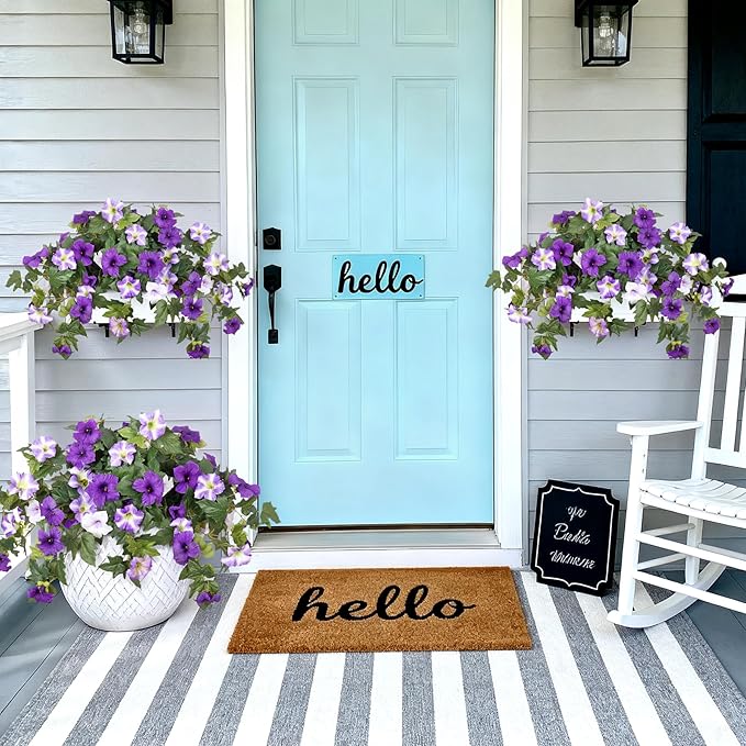 4 Pcs Artificial Fake Petunia Flowers for Outdoor Decoration, Faux Silk Petunias Flower for Spring UV Resistant No Fade Realistic Plants for Garden Balcony Yard Porch Indoor Decor(Purple White)