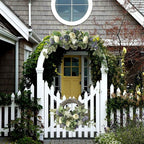 28in Artificial Rose Hydrangea Swag for Lintel,Faux White Penoy Swag Wedding Arch Flowers with Eucalyptus Leaves Blueberry,Rustic Floral Swag for Home Room Garden Front Door Party Decor