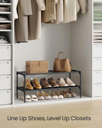 SONGMICS Shoe Rack, 2-Tier Shoe Storage Organizer, Space-Saving, 11.7 x 24.5 x 12.2 Inches, Entryway, Metal Frame, Non-Woven Fabric Shelves, Ink Black ULSH022BH01
