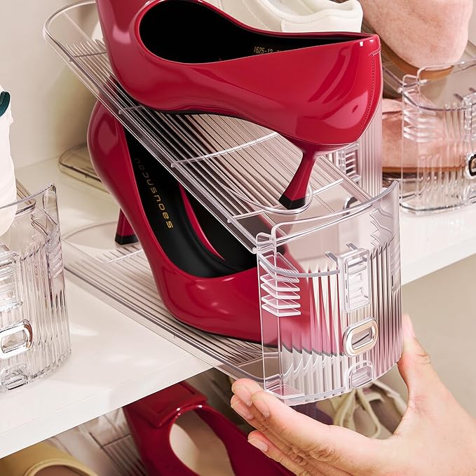 Adjustable Shoe Slots Organizer,10PACK Transparent Shoe Stackers Shoe Rack Holder Shoe Space Savers Double Layer Stack Shoe Racks for Closet Organization(Transparent)