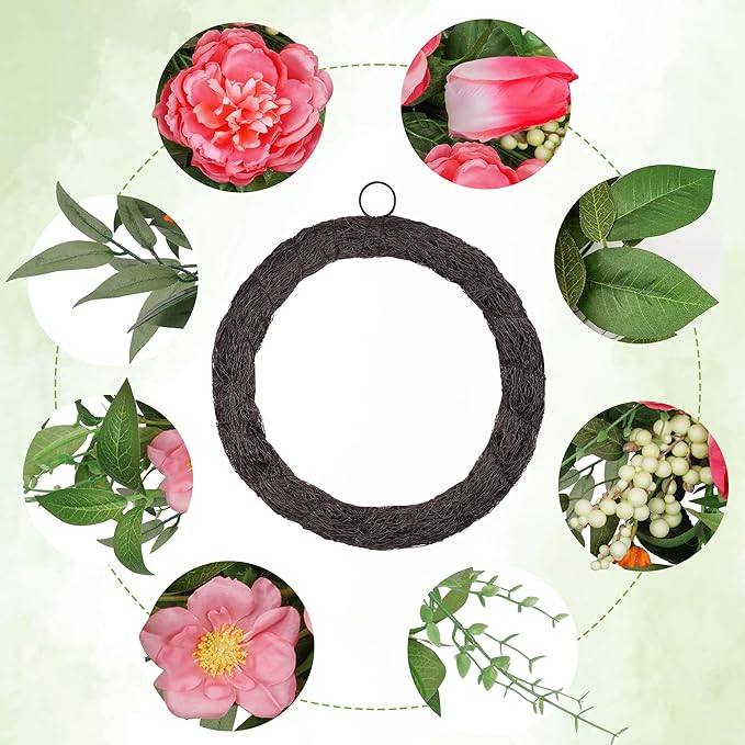 Vlorart 24 Inch Spring Summer Wreath Peony Wreath for Front Door with Pink Tulip, Eucalyptus Leaves, White Berries for Indoor Outdoor Wall Festival Home Farmhouse Wedding Decor