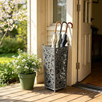 Vintage Metal Distressed Black Umbrella Holder 20"H Square Umbrella Stands with Removable Drip Tray Entryway Organizer Bucket for Foyer/Porch - Holds Multiple Umbrellas, Walking Sticks & Canes